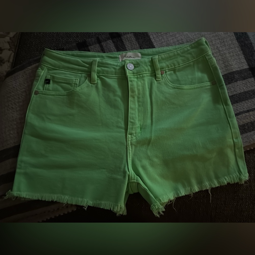 KanCan Lime Green Frayed Hem Women's Shorts